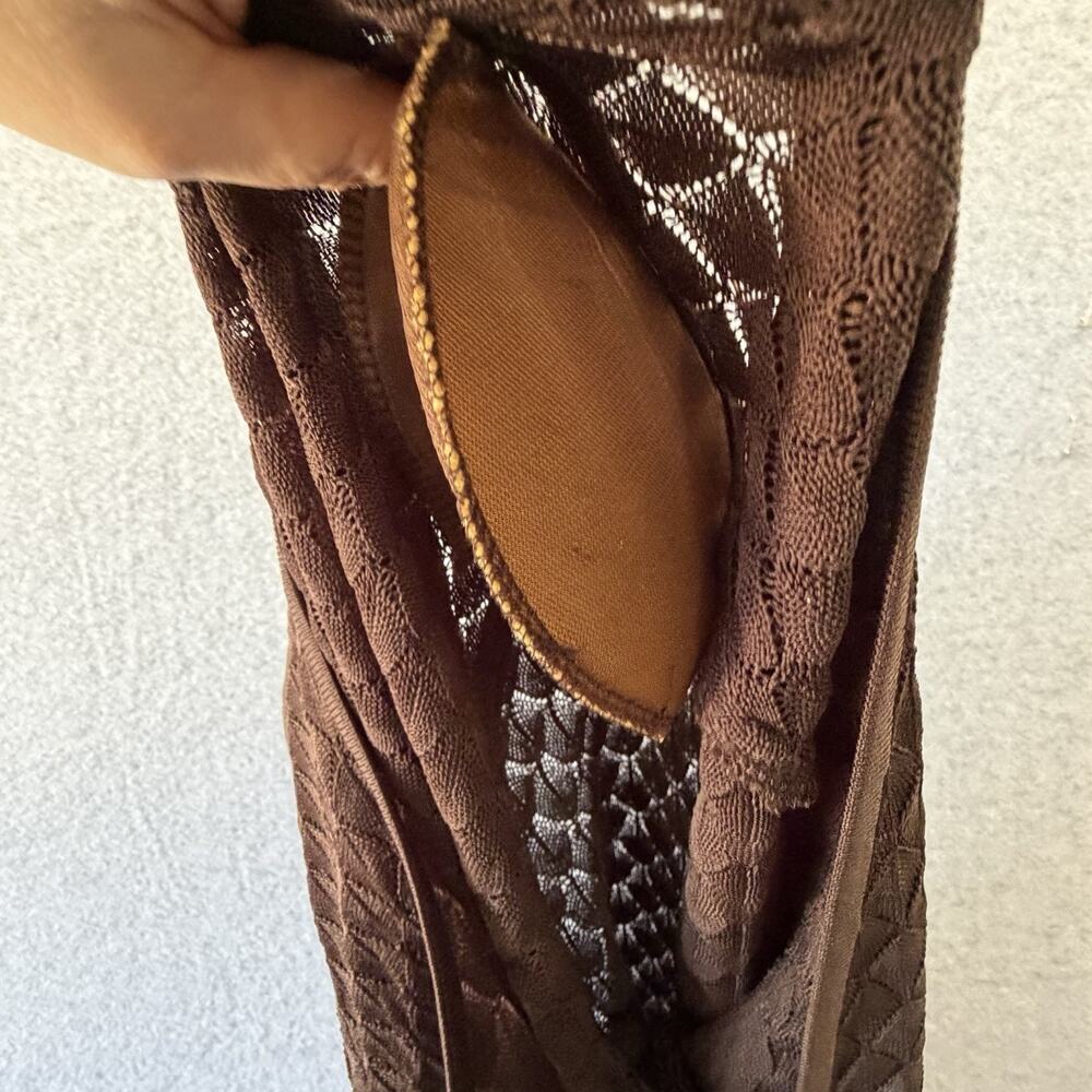 Exclusively Misook Brown Open Front Crochet Knit Cardigan Duster XL Boho Western - Picture 10 of 11